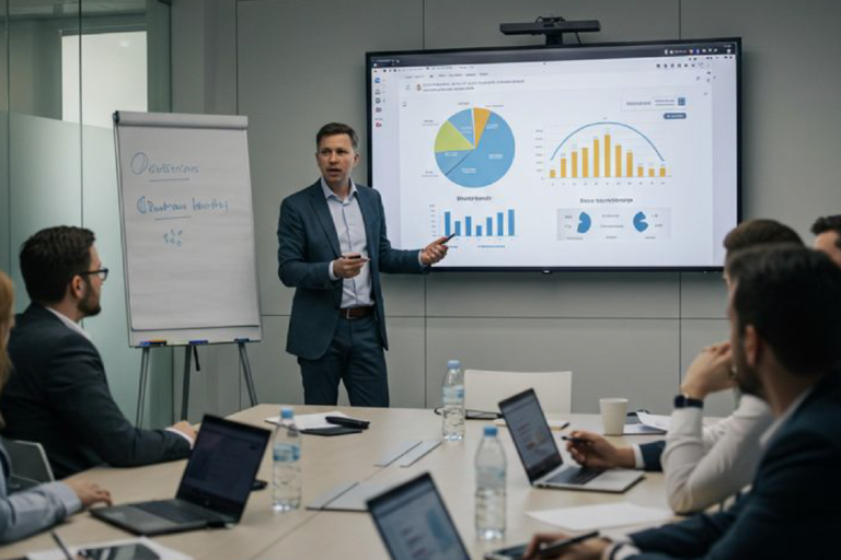 Business presentation in a meeting room.